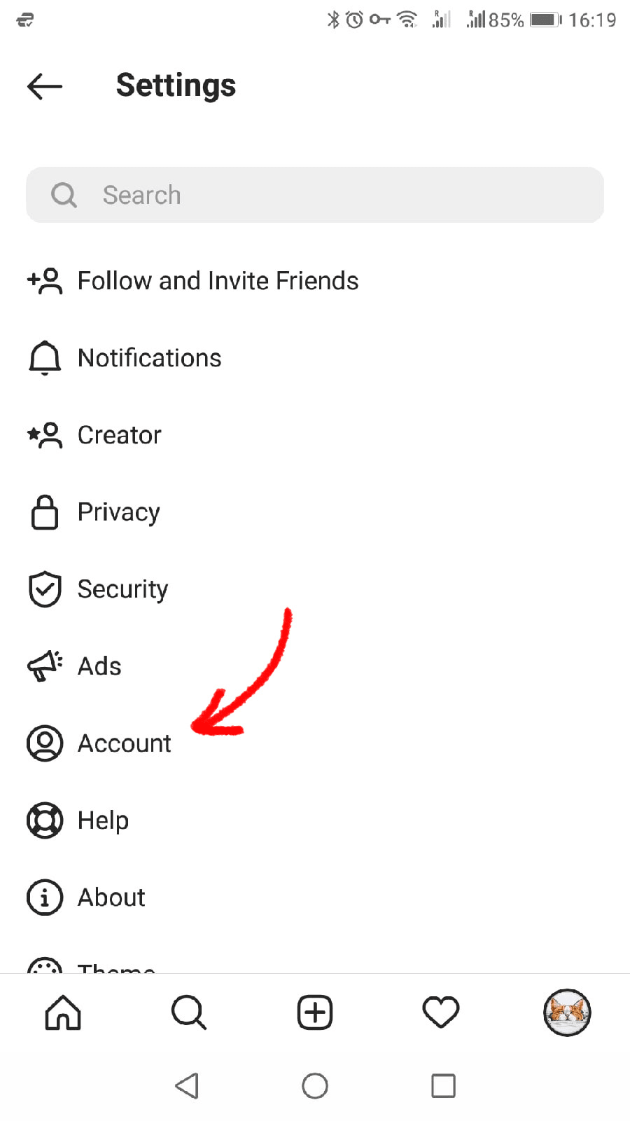 Instagram 'account' button