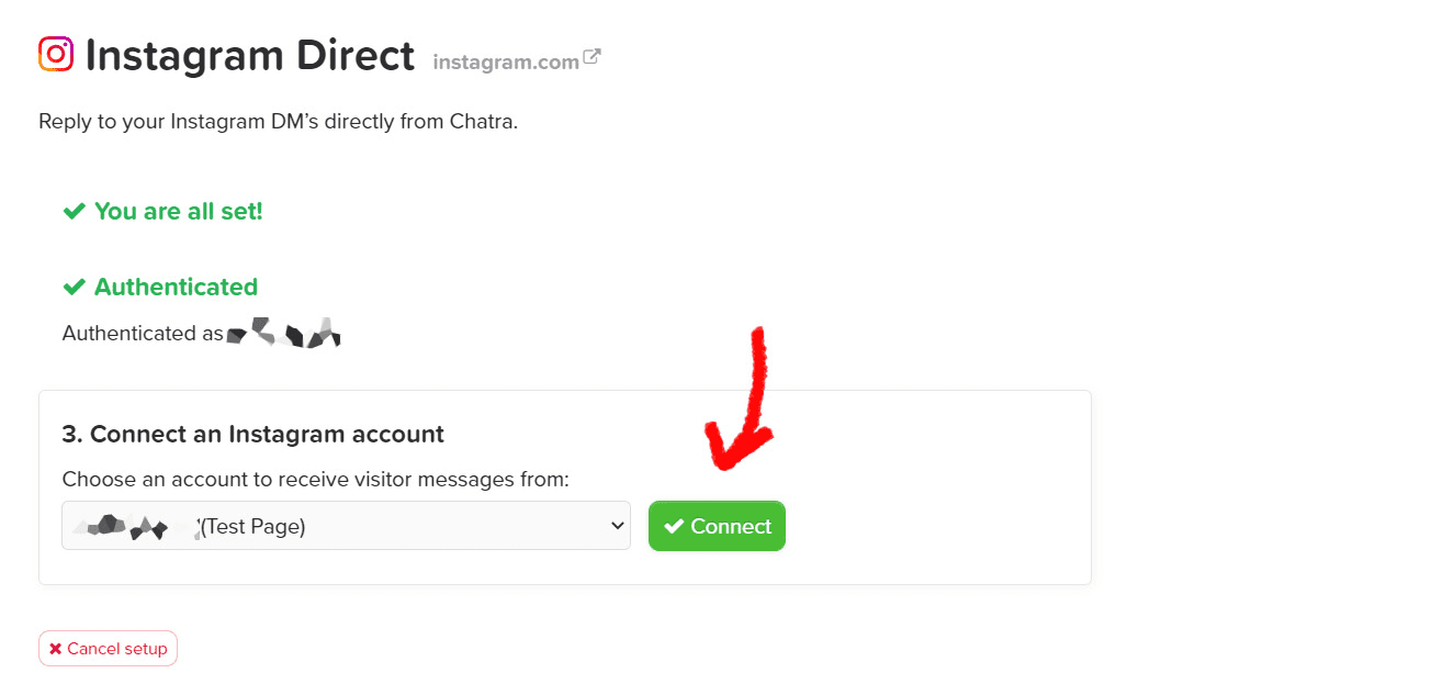 Instagram integration. 'Connect' button