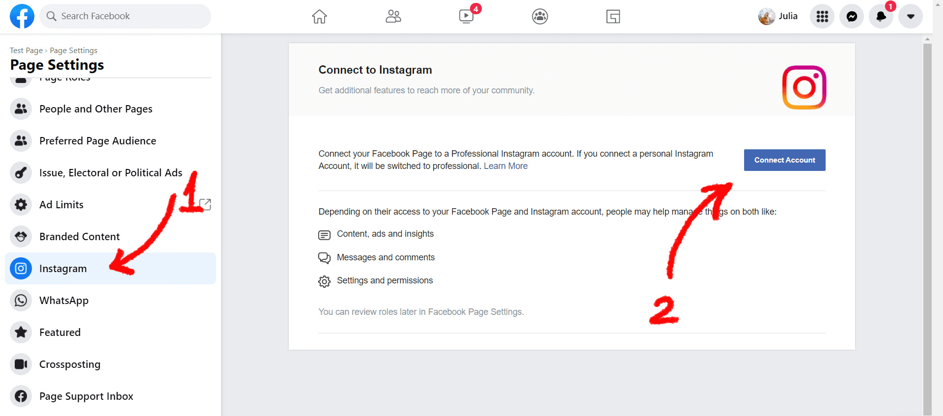 Facebook 'Connect Account' button